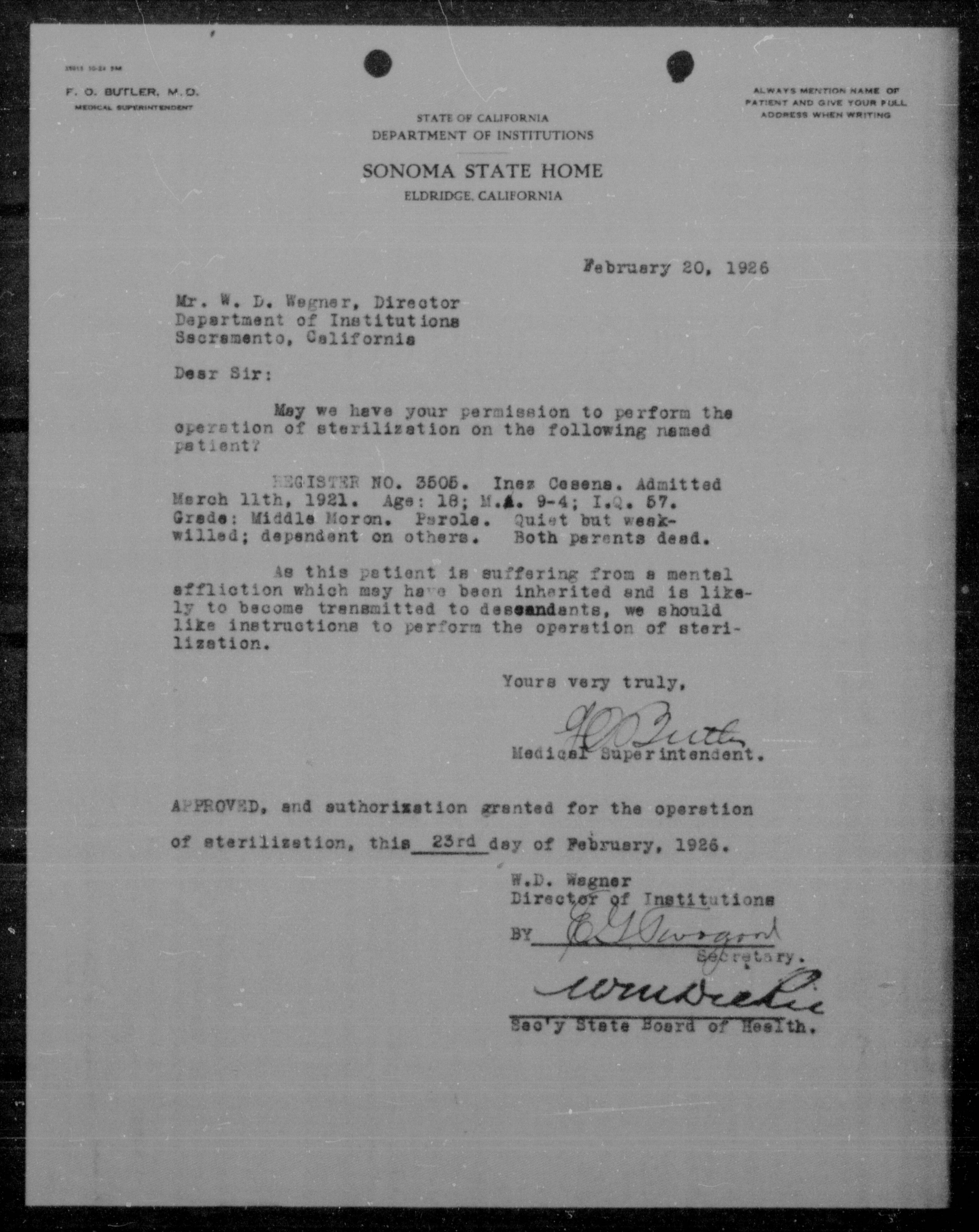 Inez Cesena's sterilization approval